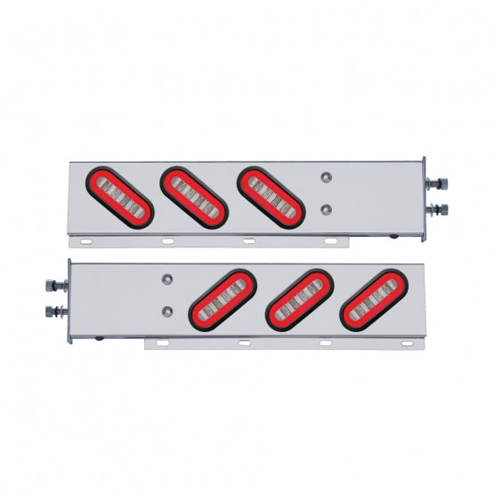 2-1/2" Bolt Pattern SS Spring Loaded Bar With 6X 22 Red LED 6" Oval GloLight & Grommet -Clear Lens (Pair)