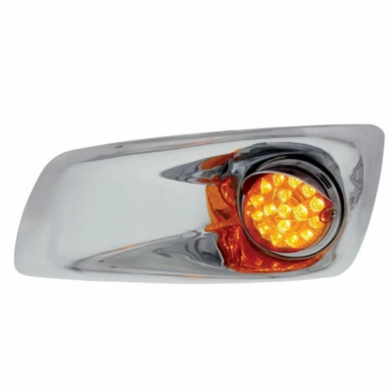 Fog Light Cover With Amber LED Clear Style Reflector Light &amp; Visor For 2007-17 KW T660- Driver -Amber Lens