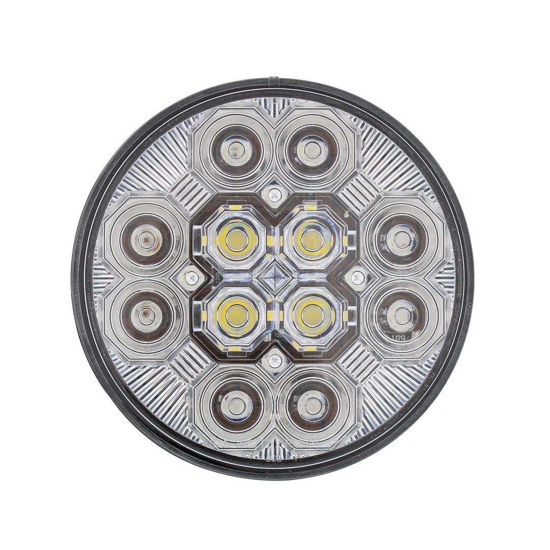 4" Round Combo Light With 12 LED Stop, Turn &amp; Tail &amp; 16 LED Back-Up - Red LED/Clear Lens