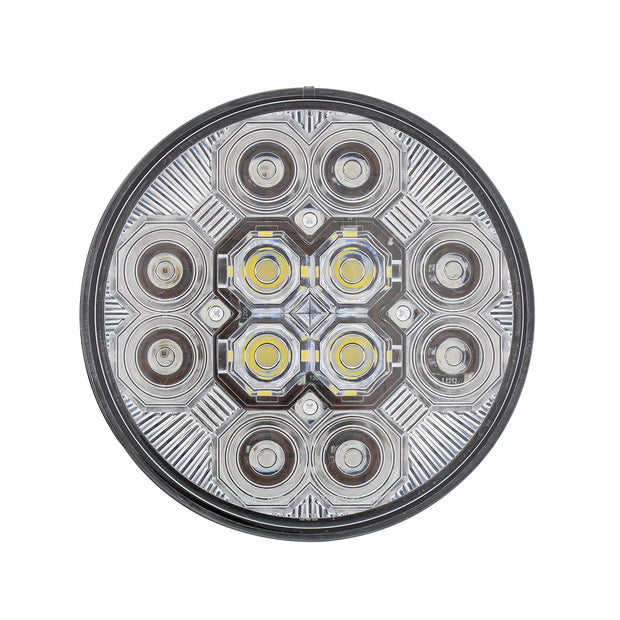 4" Round Combo Light With 12 LED Stop, Turn & Tail & 16 LED Back-Up - Red LED/Clear Lens