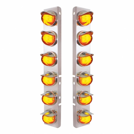SS Front Air Cleaner Brkt With 12X 9 Amber Hi/Lo LED Watermelon GloLight &amp; Visors For Peterbilt-Amber Lens