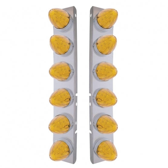 SS Front Air Cleaner Bracket With 12X 19 LED Watermelon Lights &amp; Bezels For Peterbilt-Amber LED &amp; Lens