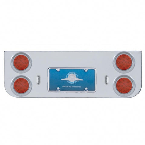 Chrome Rear Center Panel With Four 12 LED 4" Reflector Lights & Visors - Red LED/Red Lens