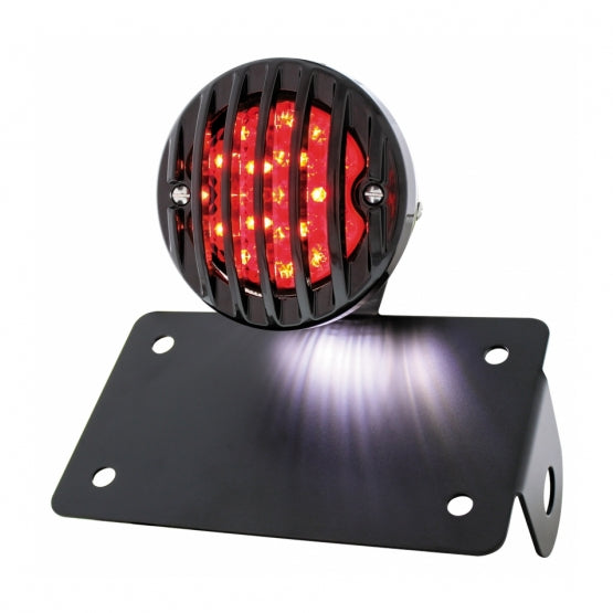 Motorcycle LED "Bobber" Style Horizontal Tail Light With Black Grille Bezel-Smoke Lens
