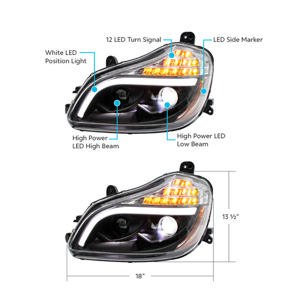 Blackout 8 LED Projection Headlight For 2013-2021 Kenworth T680-Driver