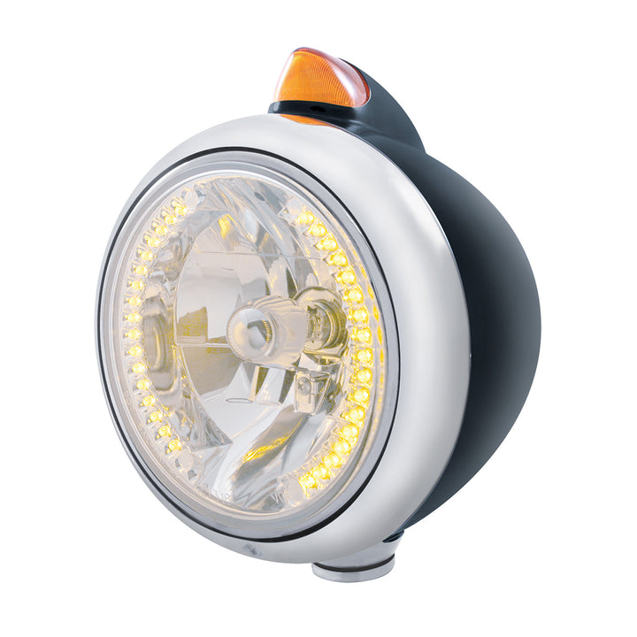 Black Guide 682-C Headlight H4 With 34 Amber LED &amp; Original Style LED Signal-Amber Lens