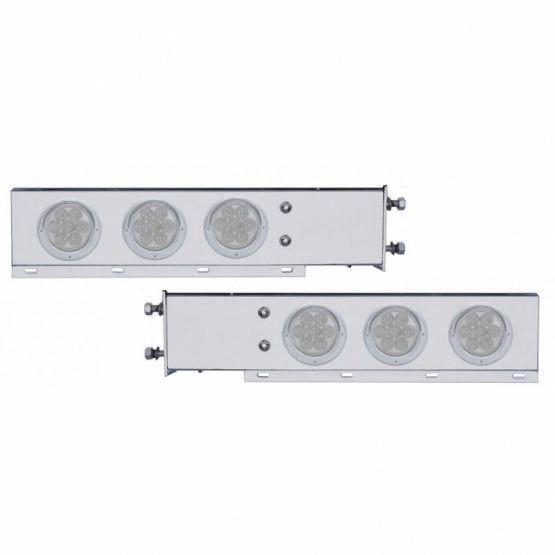 3-3/4" Bolt Pattern Deluxe SS Spring Loaded Bar W/6X 7 Red LED 4" Reflector Light &amp; Visors -Clear Lens (Pair)