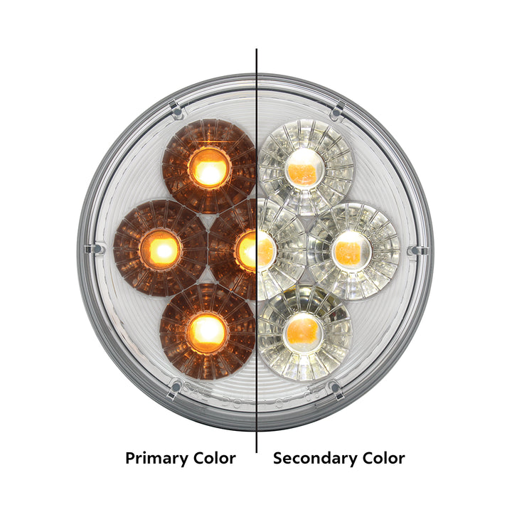 14 LED 4" Round Double Fury Light (Turn Signal) - Amber &amp; White LED/Clear Lens