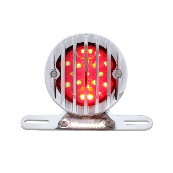 Motorcycle LED Rear Fender Tail Light With Chrome Grille Bezel - Red Lens