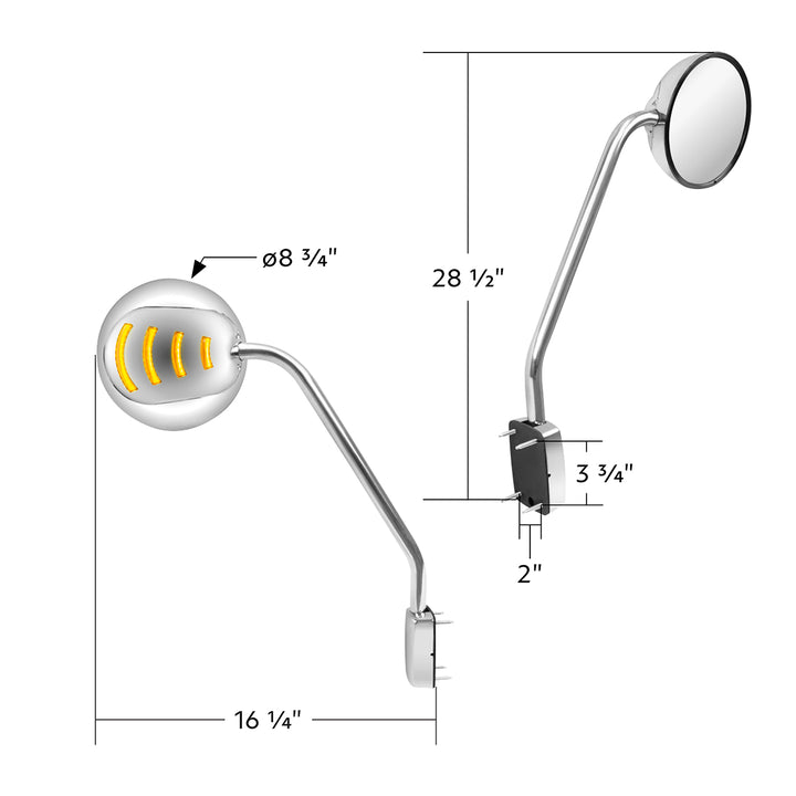 SS Hood Mirror Assembly W/ Sequential LED Turn Signal For 2013-2021 Kenworth T680 &amp; Peterbilt 579 - Driver