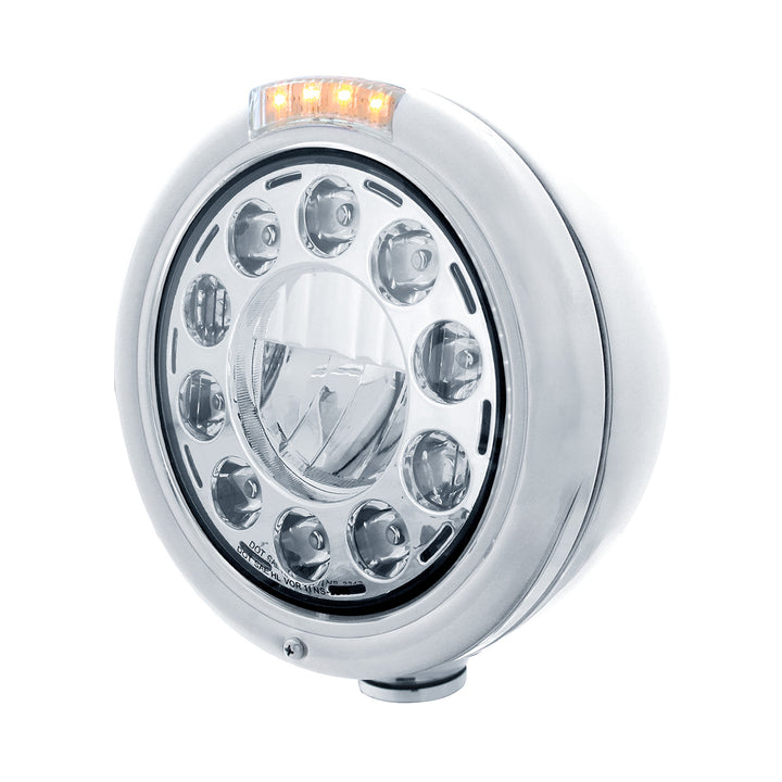 Stainless Classic Headlight 11 LED Bulb &amp; Dual Mode LED Signal - Clear Lens