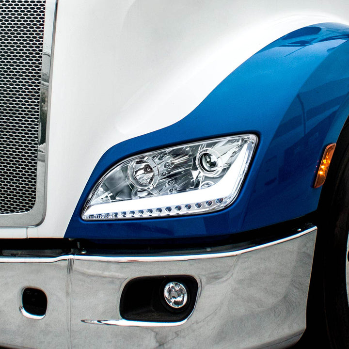 Chrome Projection Headlight With LED Position Light &amp; Sequential Signal For 2012-2021 Peterbilt 579- Driver