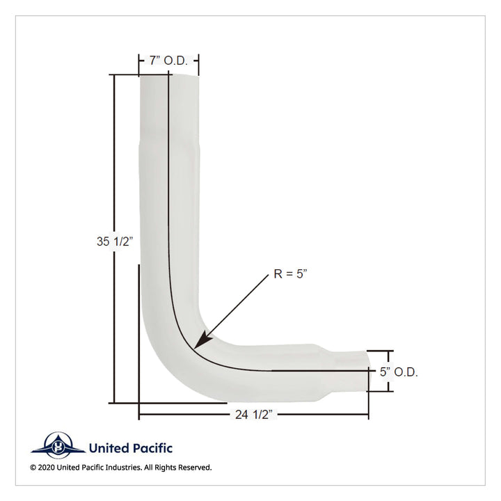 Chrome 90 Degree Exhaust Elbow, Reduce 7" O.D. To 5" O.D. - 35" X 24"