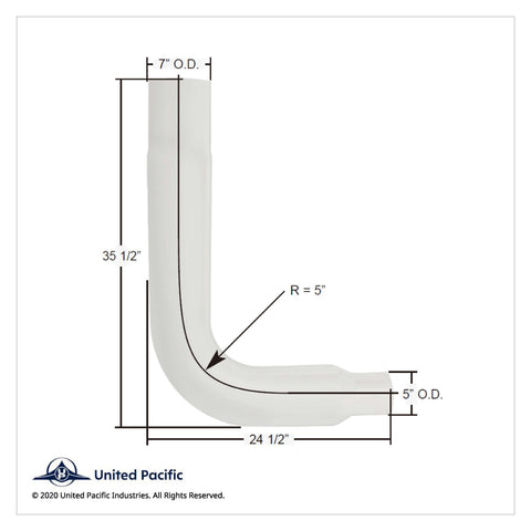 Chrome 90 Degree Exhaust Elbow, Reduce 7" O.D. To 5" O.D. - 35" X 24"