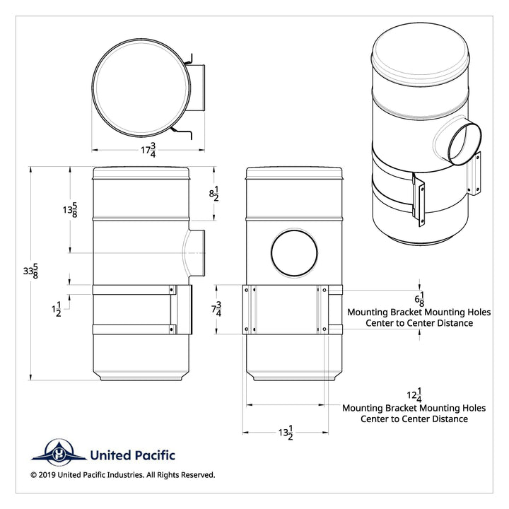 15" Stainless Air Cleaner Kit With Brackets For Peterbilt