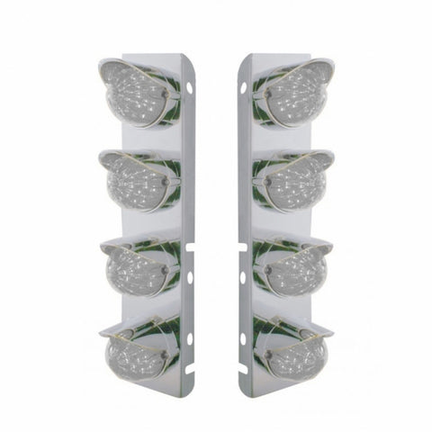 SS Front Air Cleaner Bracket With 8X 17 Amber LED Watermelon Lights & SS Visors For Peterbilt-Clear Lens