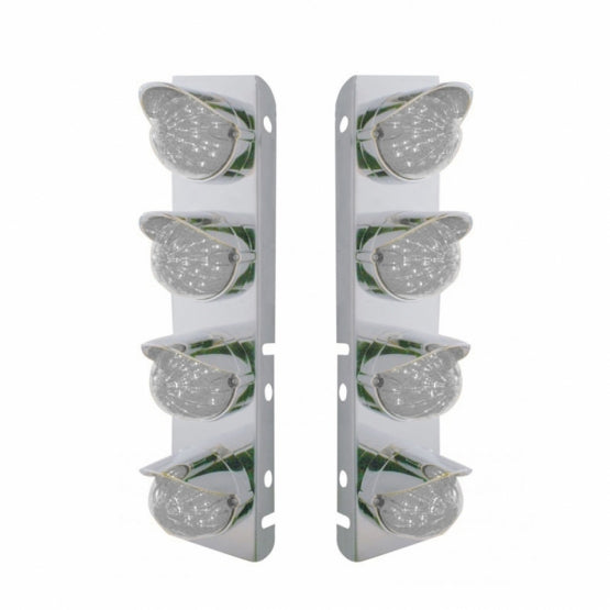 SS Front Air Cleaner Bracket With 8X 17 Amber LED Watermelon Lights & SS Visors For Peterbilt-Clear Lens