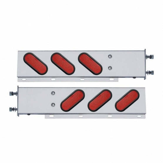 3-3/4" Bolt Pattern SS Spring Loaded Bar With 6" Oval 19 LED Lights -Red LED &amp; Lens (Pair)