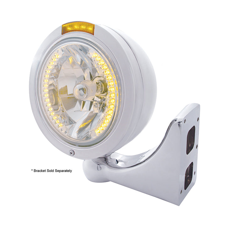 Stainless Steel Bullet Classic Headlight H4 With Amber LED &amp; Signal - Amber Lens