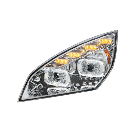 Chrome 10 LED Projector Headlight With LED Sequential Turn & DRL For 2018-2024 Cascadia - Driver