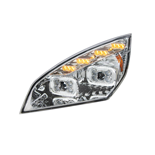 Chrome 10 LED Projector Headlight With LED Sequential Turn & DRL For 2018-2024 Cascadia - Driver