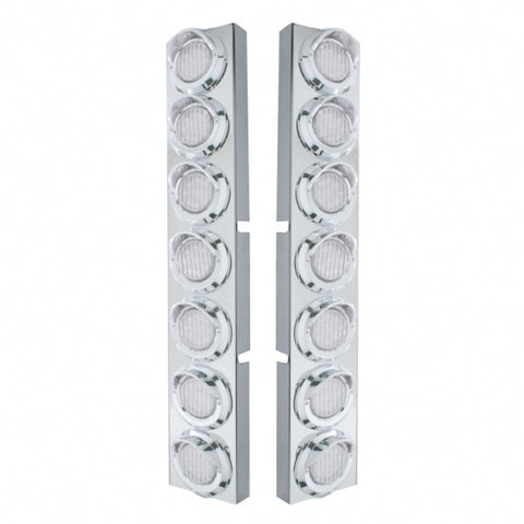 SS Front Air Cleaner Bracket With 14X 9 Amber LED 2" Lights & Visors Bezel For KW Trucks -Clear Lens
