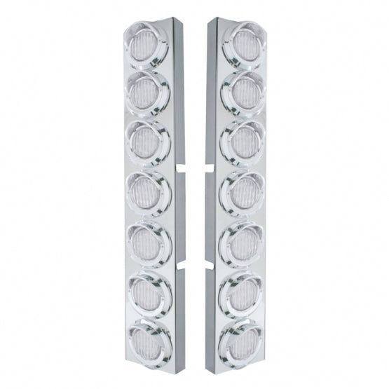 SS Front Air Cleaner Bracket With 14X 9 Amber LED 2" Lights & Visors Bezel For KW Trucks -Clear Lens