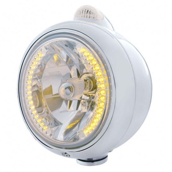 Chrome Guide 682-C Headlight H4 With 34 Amber LED &amp; LED Signal - Clear Lens