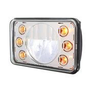 ULTRALIT - 4" X 6" LED Headlight With Dual Function 6 Amber LED Position Lights - High Beam