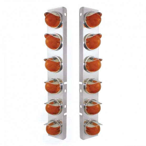 SS Front Air Cleaner Brkt With 12X 9 Amber Hi/Lo LED Watermelon GloLight &amp; Visors For Peterbilt-Amber Lens