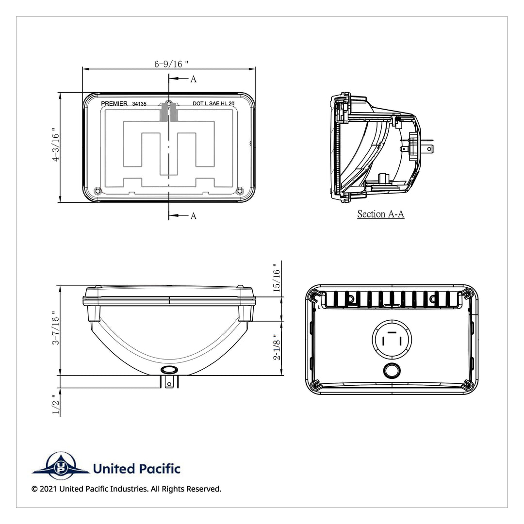 ULTRALIT - Heated 4" X 6" LED Headlight With Polycarbonate Lens &amp; Housing - Low Beam