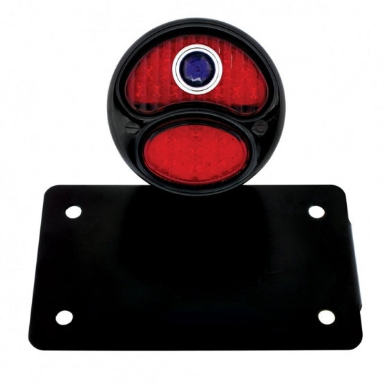Black 1928 DUO Lamp &amp; Blue Dot Style LED Tail Light Assembly With Horizontal Mounting Bracket For Motorcycle