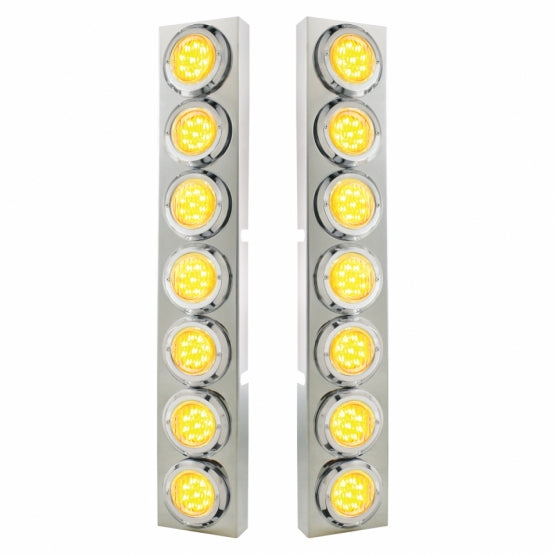 SS Front Air Cleaner Bracket With 14X 9 LED 2" Lights &amp; Bezel For KW Trucks -Amber LED/Clear Lens