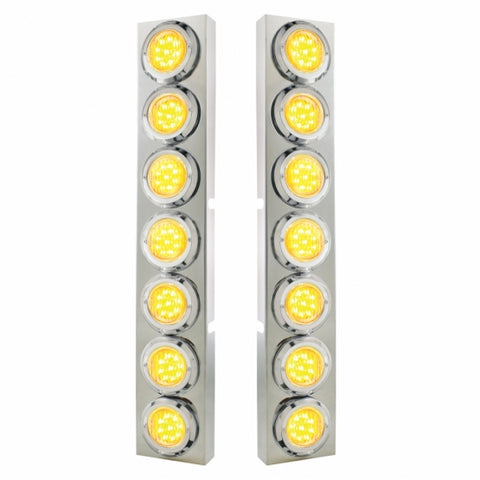 SS Front Air Cleaner Bracket With 14X 9 LED 2" Lights & Bezel For KW Trucks -Amber LED/Clear Lens