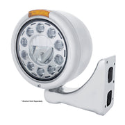 Stainless Classic Half Moon Headlight 11 LED Bulb & LED Signal - Amber Lens