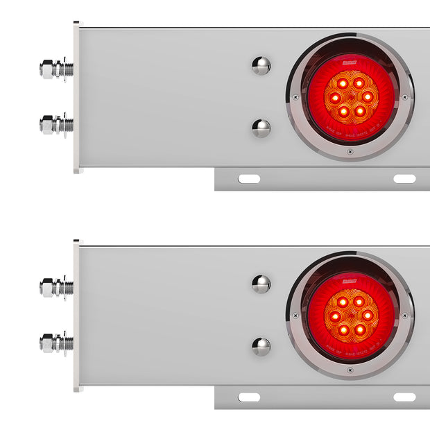 2-1/2" Bolt Pattern Chrome Spring Loaded Bar W/6X 4" 16 LED Turbine Lights & Visors - Red LED/Red Lens (Pair)
