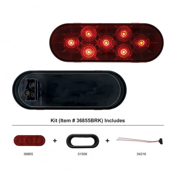 7 LED Oval Light Kit (Stop, Turn &amp; Tail) - Red LED/Red Lens