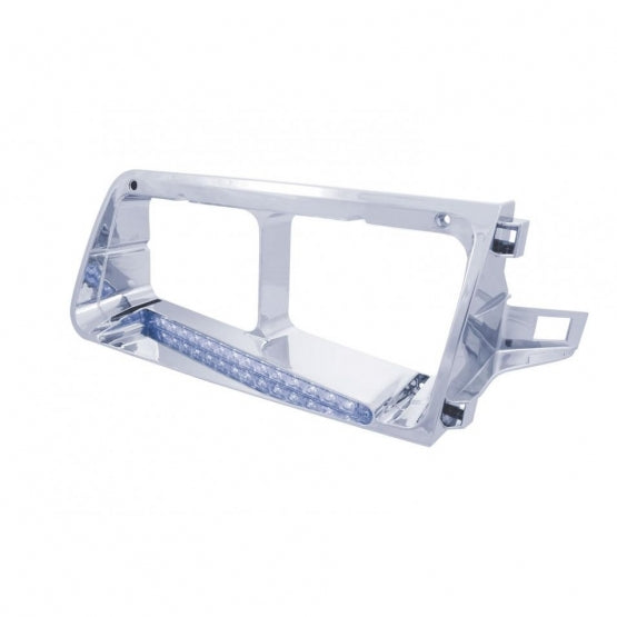 14 LED Headlight Bezel For 1989-2009 Freightliner FLD - Passenger - Blue LED/Clear Lens