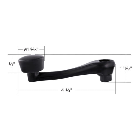 Black Die-Cast Window Crank With 16-Spline 7/16” OD Adapter - Plain