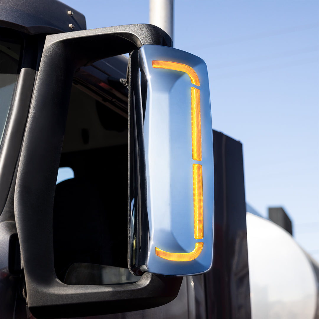 59 LED Chrome Mirror Cover With Sequential LED For 2012-2024 Volvo VNL - Driver