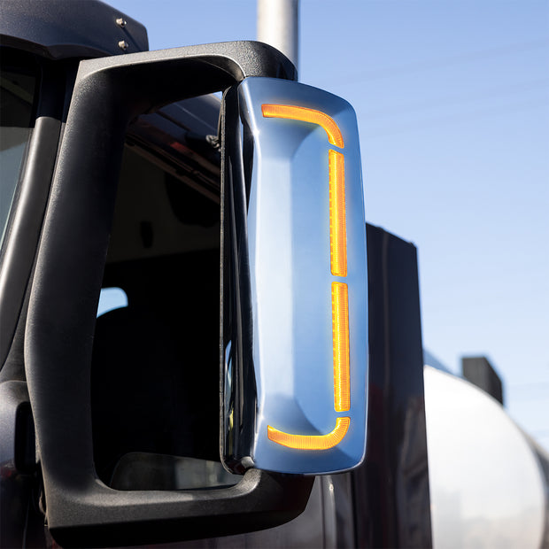 59 LED Chrome Mirror Cover With Sequential LED For 2012-2024 Volvo VNL - Driver