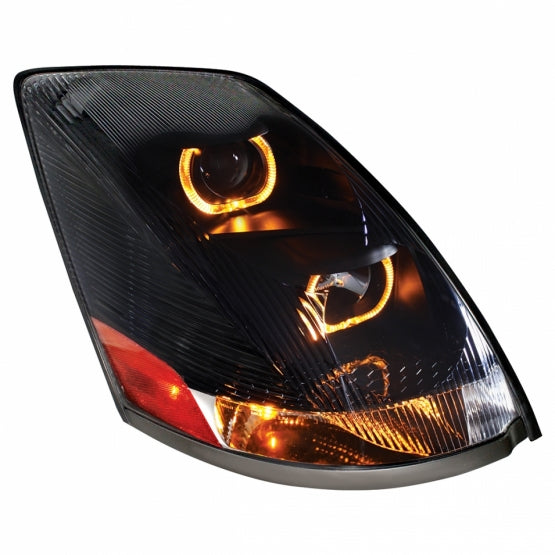 Blackout Projection Headlight With Amber LED Light Bar For 2003-2017 Volvo VN/VNL - Passenger