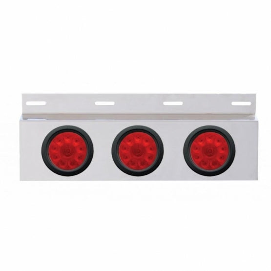 Stainless Top Mud Flap Plate With 3X 10 LED 4" Lights &amp; Grommets - Red LED/Red Lens (Each)