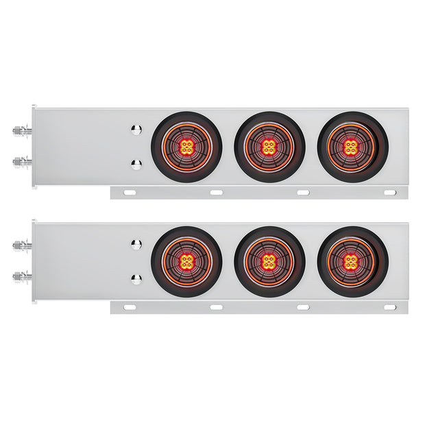 2-1/2" Bolt Pattern SS Spring Loaded Bar With 6X 4" 13 LED Abyss Lights - Red LED/Clear Lens (Pair)