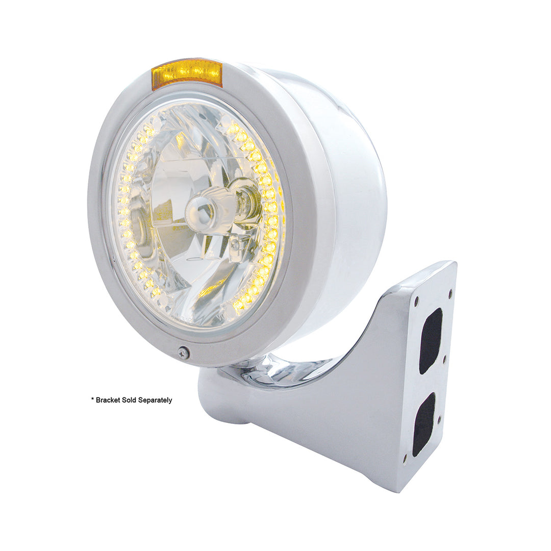 Stainless Steel Bullet Half Moon Headlight H4 With Amber LED &amp; Signal - Amber Lens