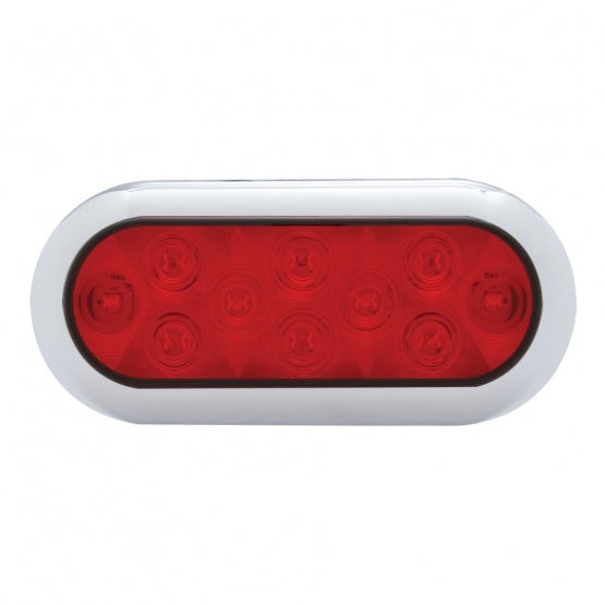 10 LED 6" Oval Flange Mount Light With Bezel (Stop, Turn & Tail) - Red LED/Red Lens