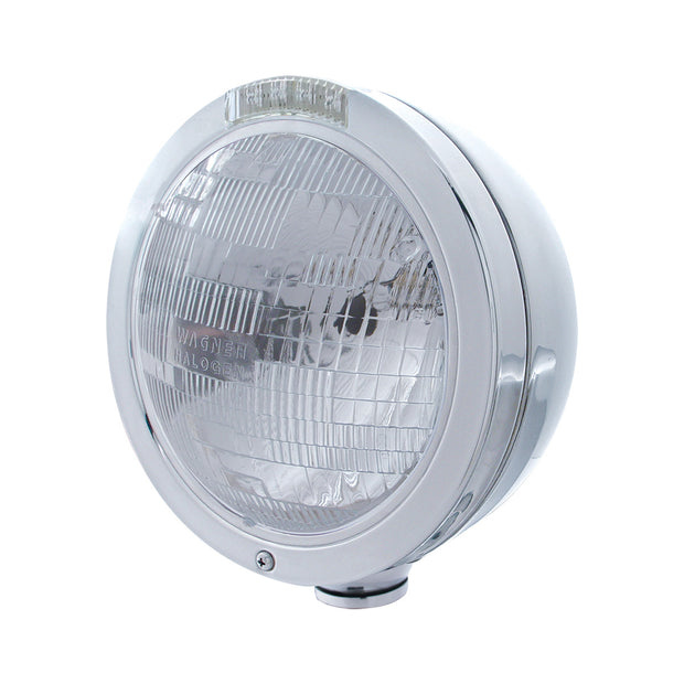 Stainless Steel Bullet Classic Headlight H6024 Bulb & LED Turn Signal - Clear Lens