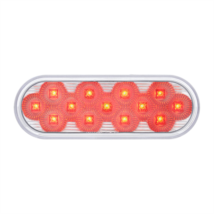 13 LED 6" Oval Double Fury Light (Stop, Turn &amp; Tail) With Warning Light - Red &amp; Amber LED/Clear Lens