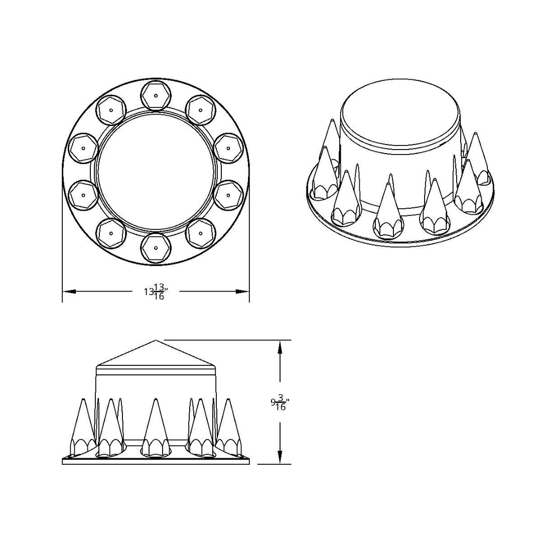 Pointed Rear Axle Cover With 33mm Spike Thread-On Nut Covers - Chrome