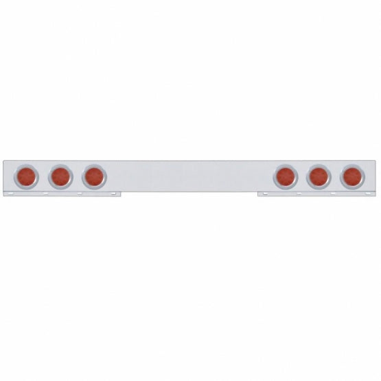 Chrome 1 Piece Rear Light Bar With Six 12 LED 4" Reflector Lights &amp; Bezels - Red LED/Red Lens